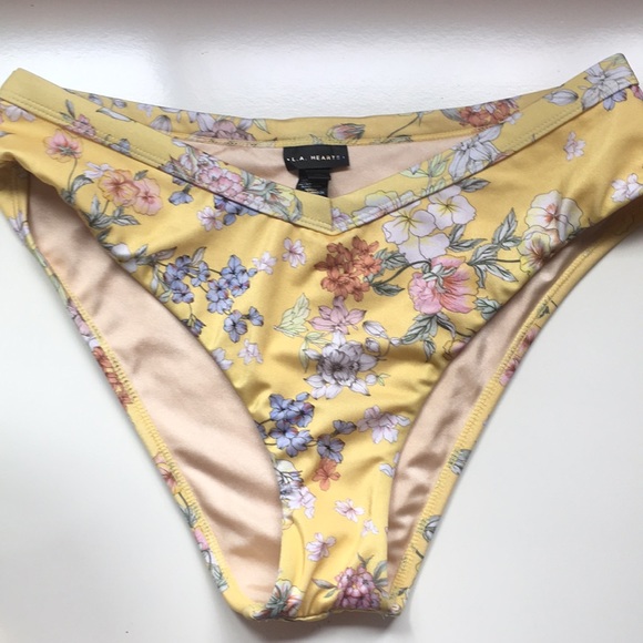 La Hearts Other - High wasted yellow floral bikini bottoms